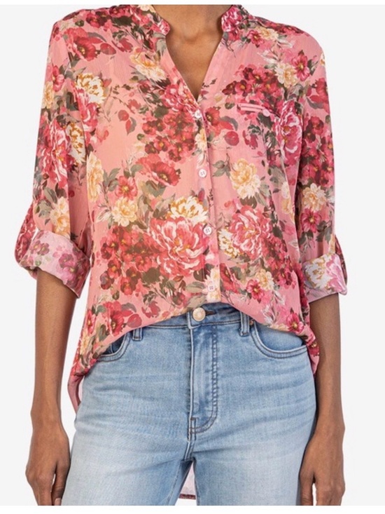 Kut from the Kloth Tops - NEW Kut From the Kloth Jasmine Chiffon Blouse Floral Sheer Long Sleeved Shirt, L